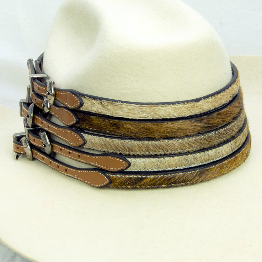 Hat Band - Brown Cowhair Leather - Antique Silver Buckle Set