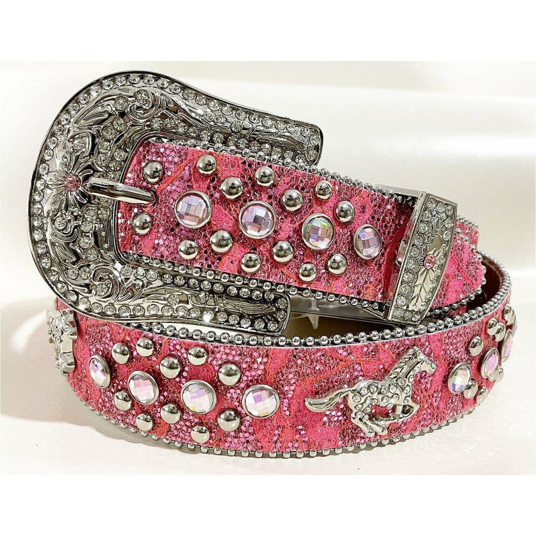 Western - Girls Hot Pink Sparkling with Silver Running Horse
