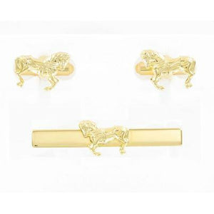 Horse Cuff Link & Tie Clip Set Gold