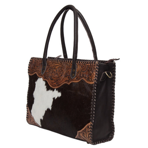 Brown Leather Tooled Cowhide Bag