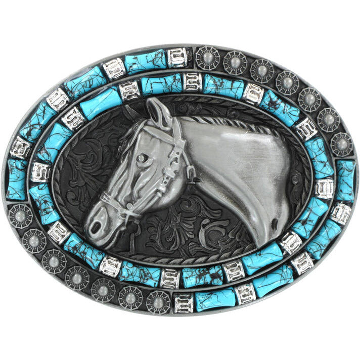 Silver Horsehead Western Buckle