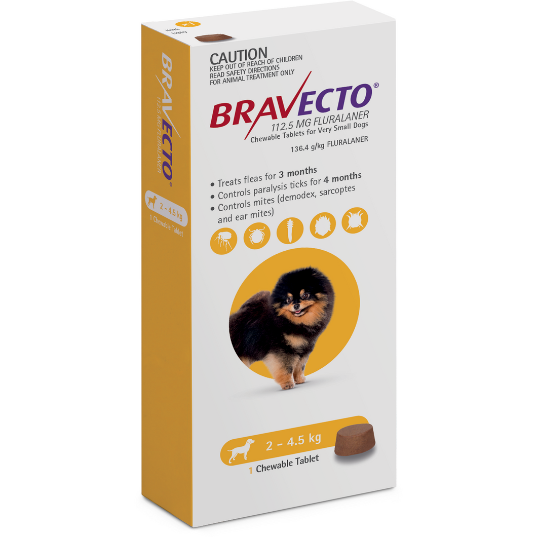 Bravecto 3 Month Chews Yellow 2-4.5kg Very Small Dog 2pk