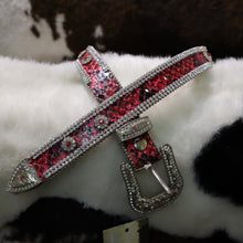 Load image into Gallery viewer, Pink &amp; Black Leather Belt with Clear Stone Trim
