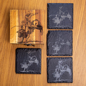Coasters - Slate - Set of 4 - Bull Rider
