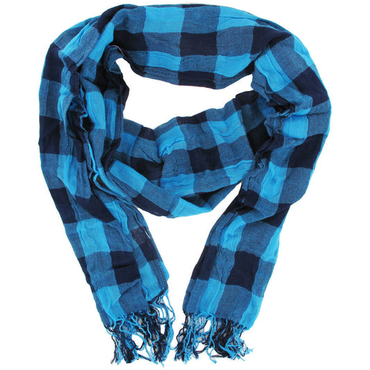 Viscose Scarf - Blue - Black Tartan