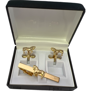 Horse Cuff Link & Tie Clip Set Gold