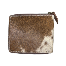 Load image into Gallery viewer, Small Cowhide Zippered Unisex Wallet - Brown / White
