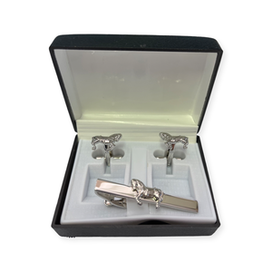 Horse Cuff Link & Tie Clip set Rhodium