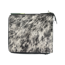 Load image into Gallery viewer, Small Cowhide Zippered Unisex Wallet - Black / White
