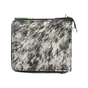 Small Cowhide Zippered Unisex Wallet - Black / White