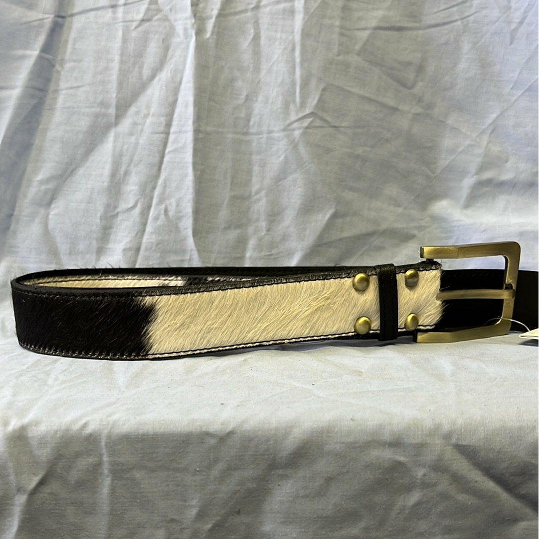 Thick Cowhide Belt – Black Jersey Hair-On & Black Leather
