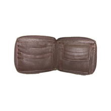 Load image into Gallery viewer, Small Cowhide Zippered Unisex Wallet - Brown / White
