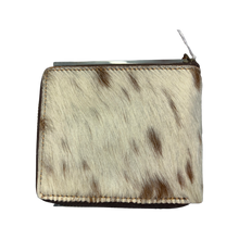Load image into Gallery viewer, Small Cowhide Zippered Unisex Wallet - Tan / White
