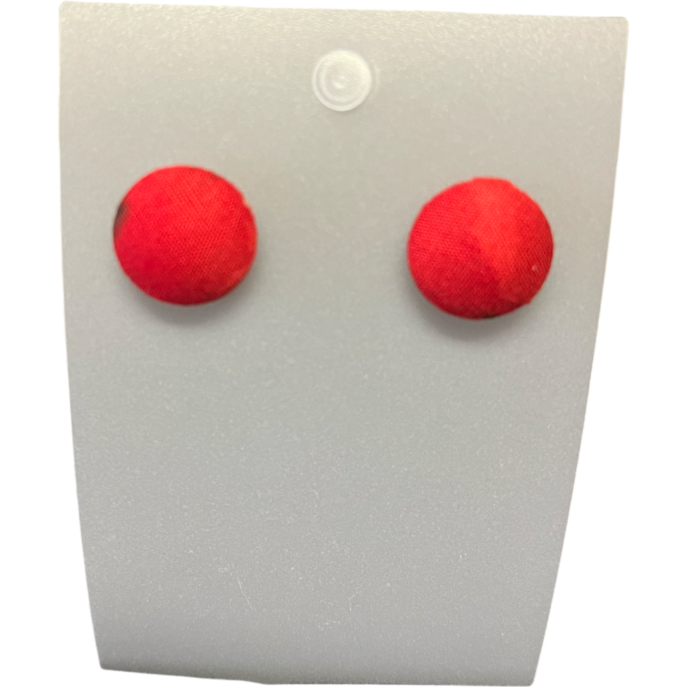 15mm Button Earrings - Red
