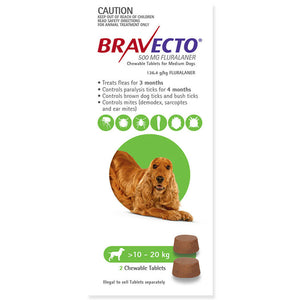 Bravecto 6 Month Chew Tick & Flea Treatment 10-20kg Medium Green
