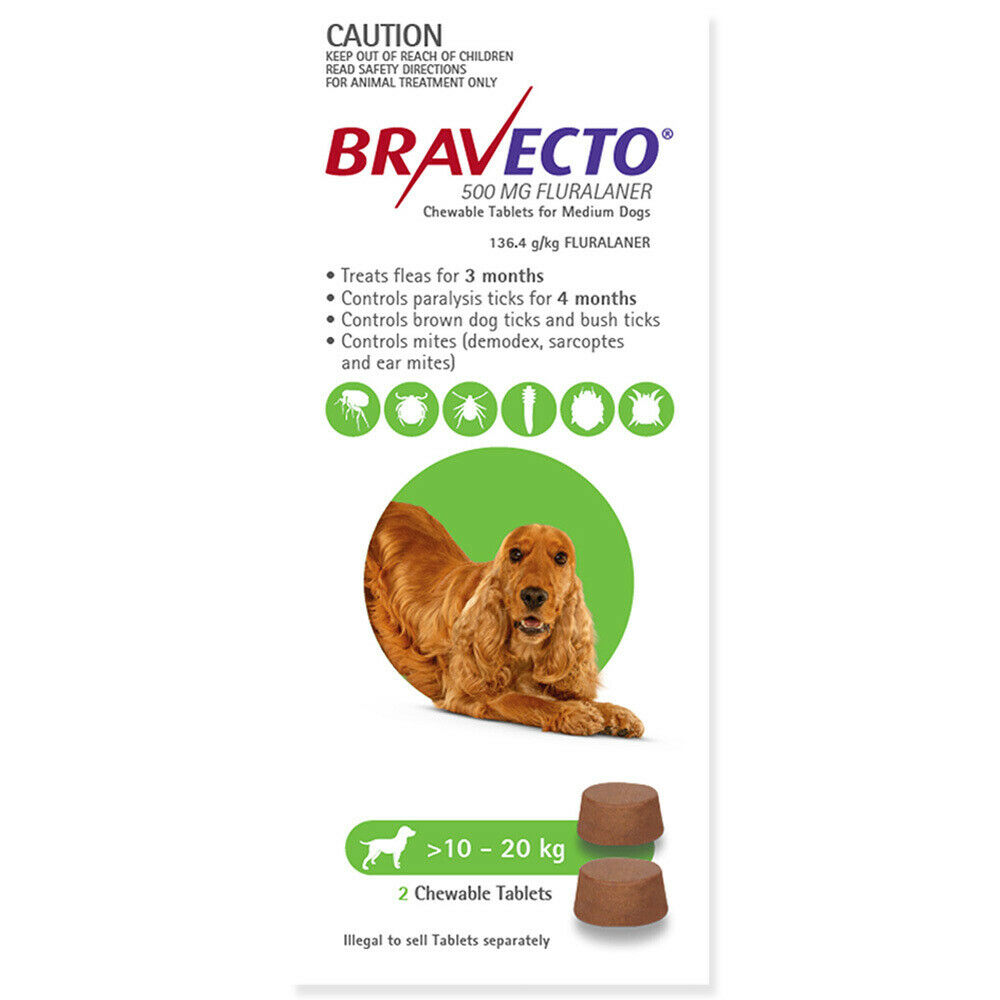 Bravecto 6 Month Chew Tick & Flea Treatment 10-20kg Medium Green
